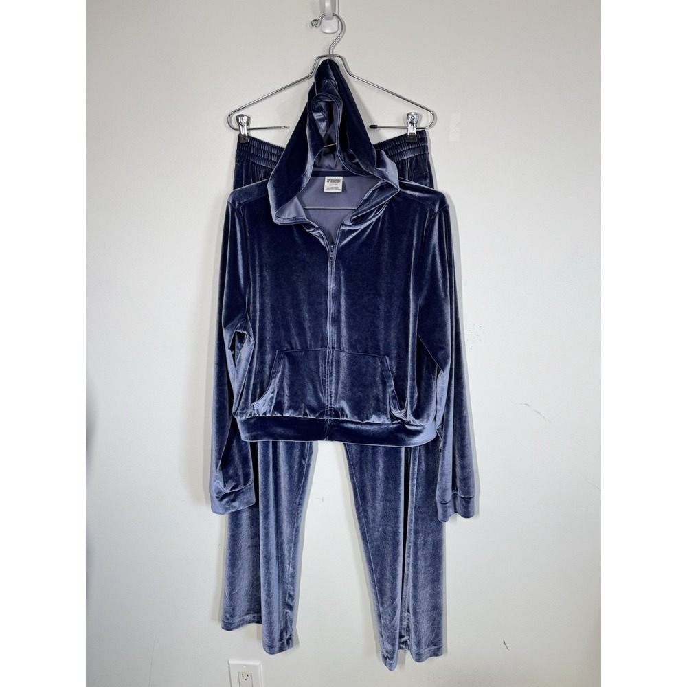 PINKโ Victorias Secret Blue Velour Tracksuit Women's Lg Y2K Bling Athleasure Gym